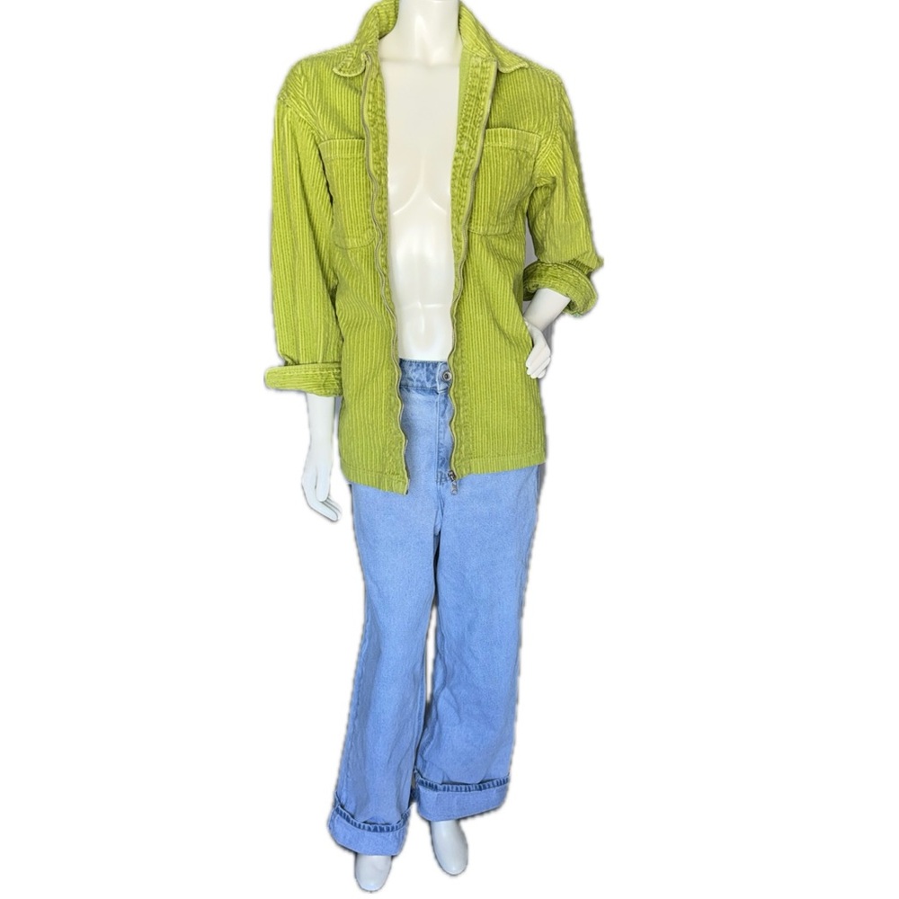 π§₯πΏ EXPRESS EXP JEANS Lime Green Wide-Wale Corduroy Shacket Overshirt Jacket XS - Picture 4 of 8